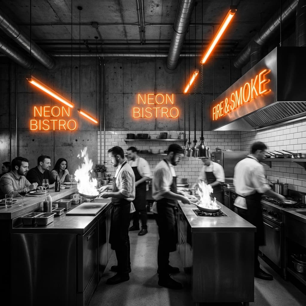 Cuisine ouverte animée avec des chefs en action