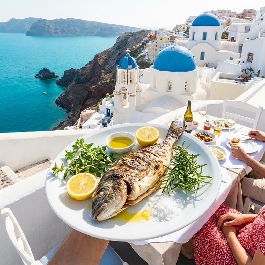 Mediterranean terrace dining with sea view