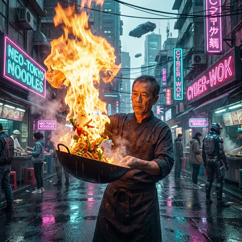 Cyberpunk Chef creating mastery