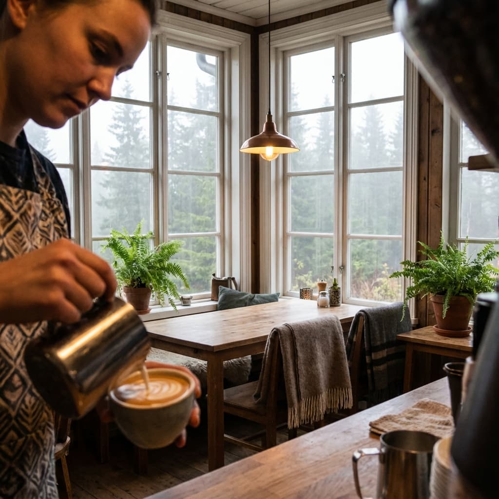 Barista nordique préparant du café