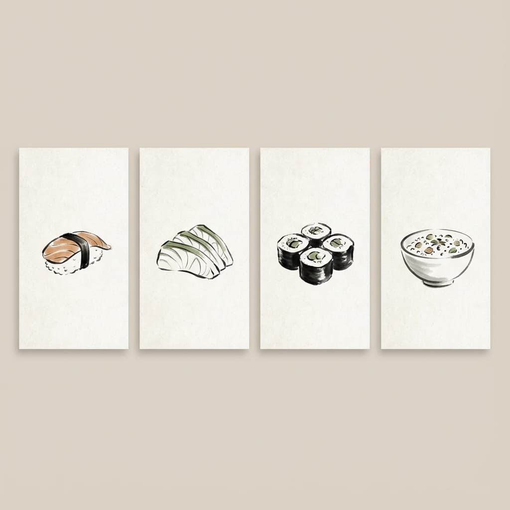 Ink wash sushi illustrations